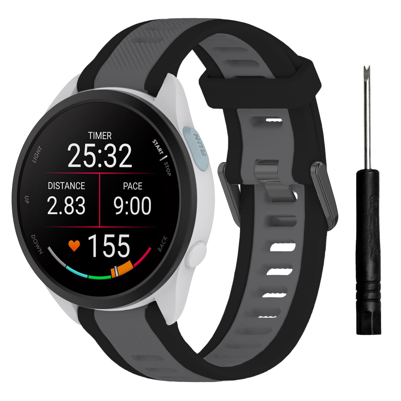 TopPerfekt Sport Straps Compatible with Garmin Forerunner 165/165 Music Band, Adjustable Silicone Strap Replacement for Vívoactive 6/5/Forerunner 570 42mm for Men Women (20mm)-Black Trim/Dark Gray