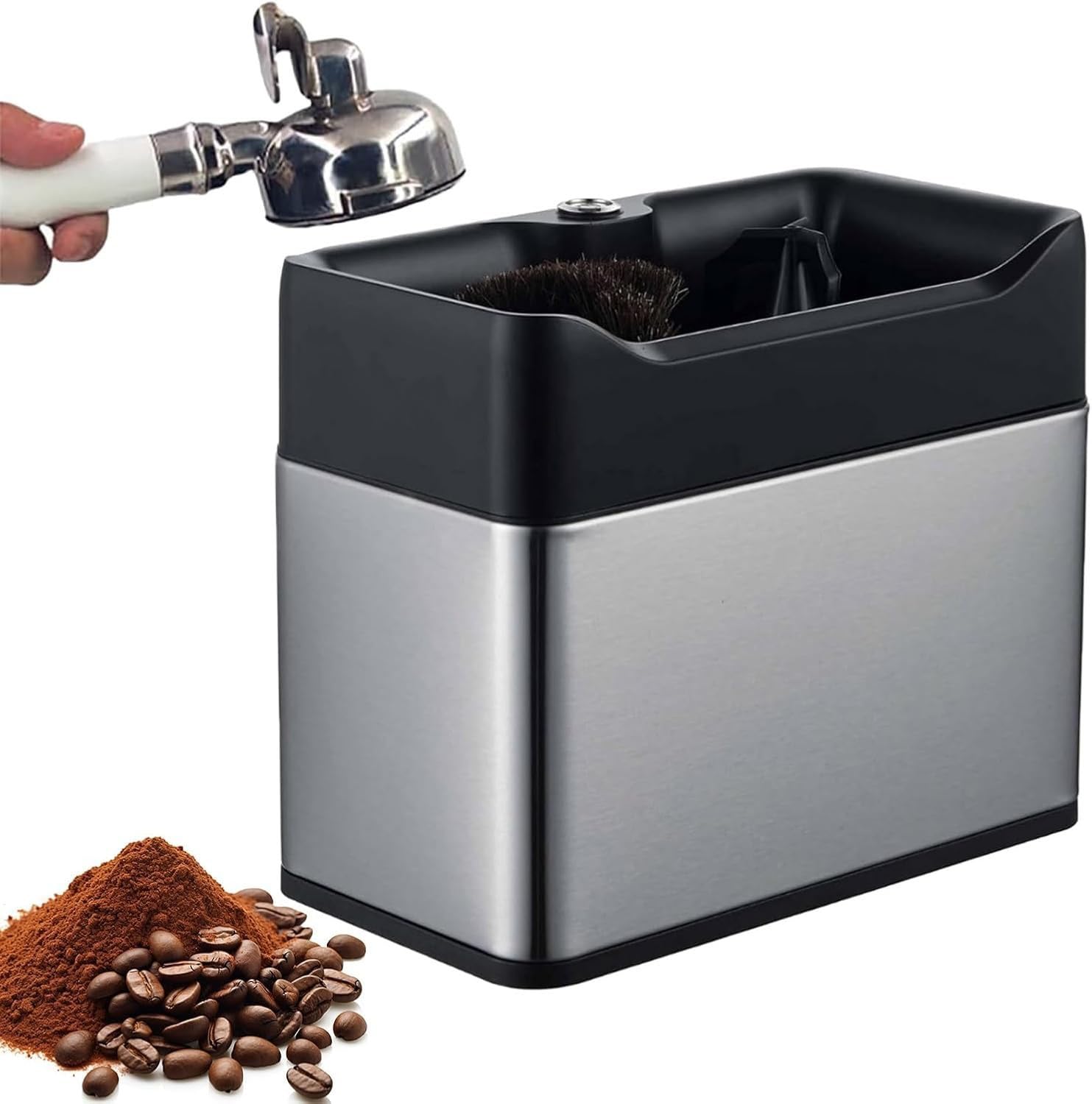 Elektryczna myjka do kolb ekspresów do kawy, ze szczotką czyszczącą i tacką | Elektryczna myjka do kolb espresso do kolb o średnicy 51–58mm, ze szczotką czyszczącą i tacką