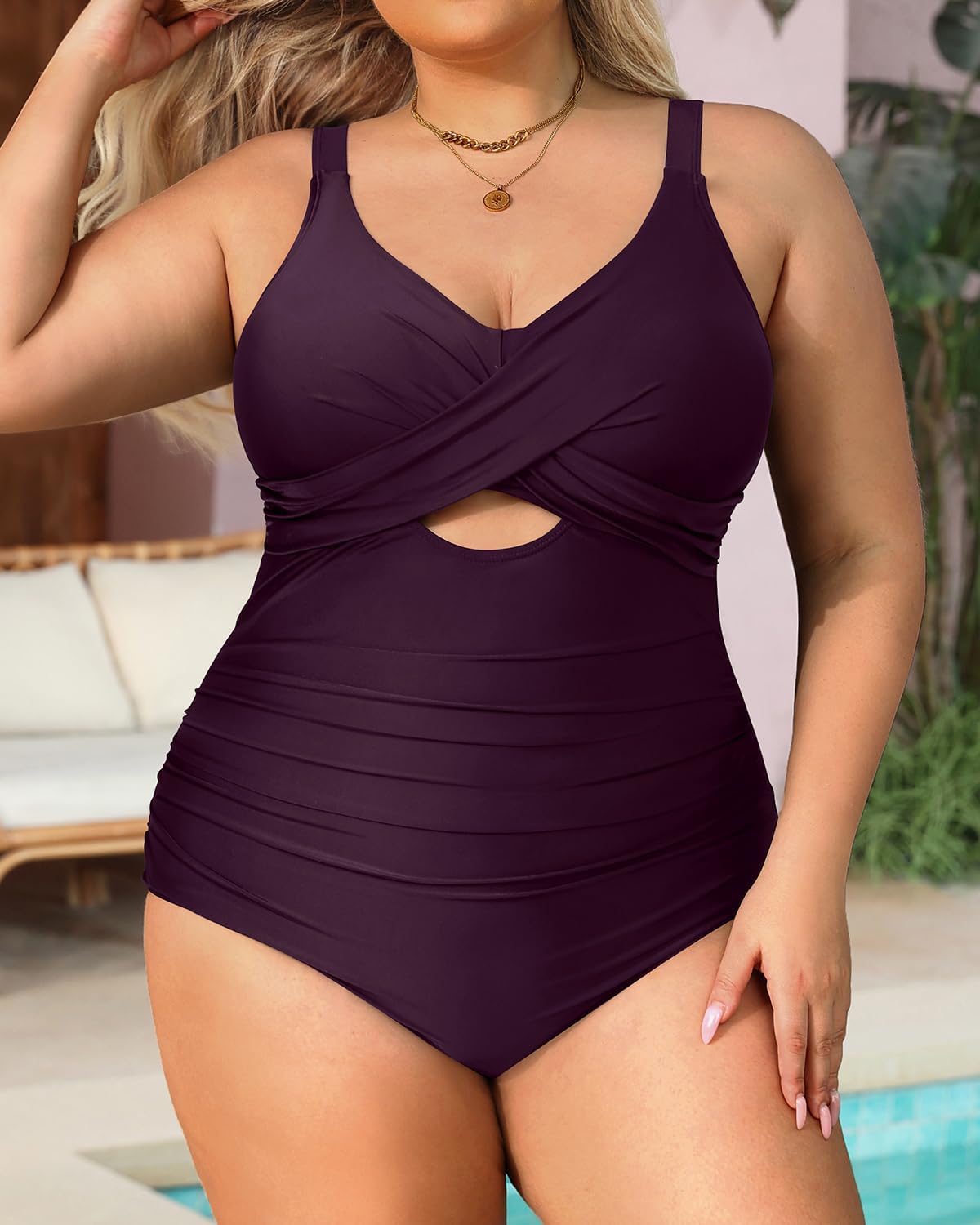 Daci Plus Size One Piece Swimsuits - Tummy Control Bathing Suit for Women Cutout Swimwear - Image 3
