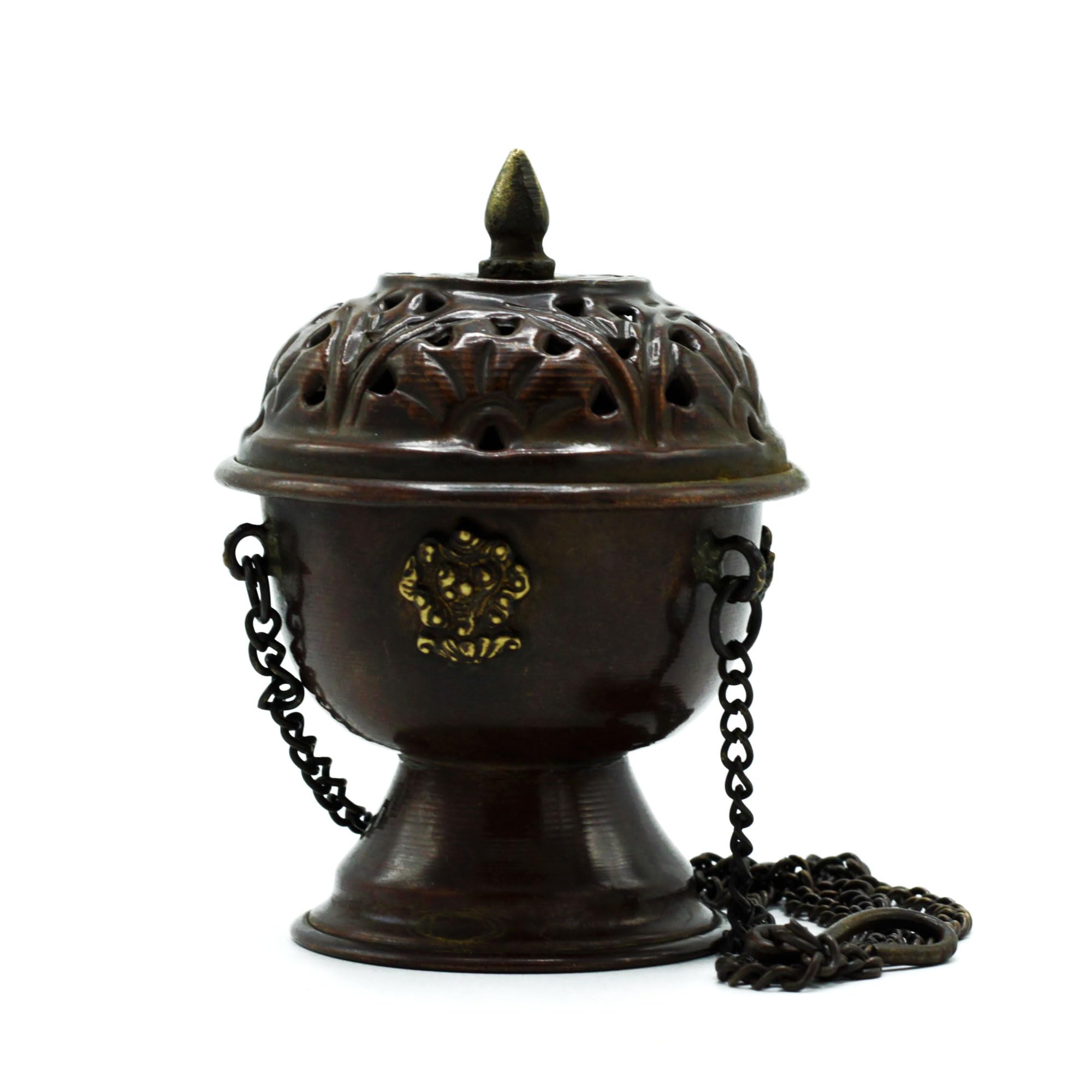 Ancient Wisdom Green Copper Tibetan Incense Burner - Classic Hanging