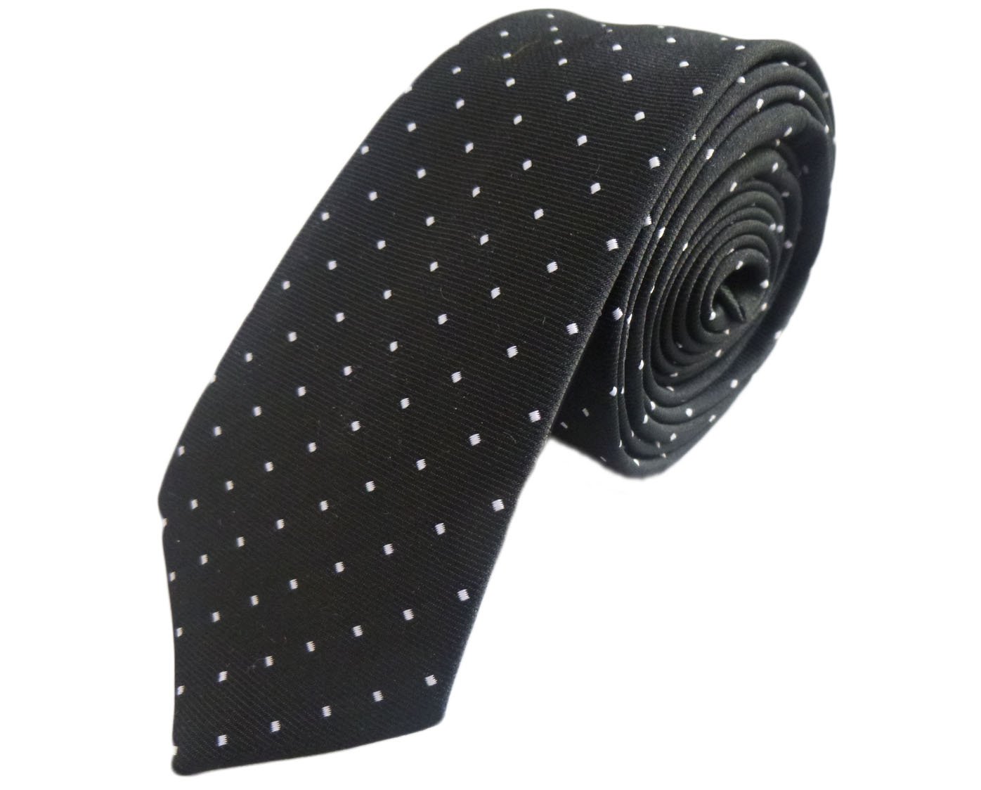 Great British Tie Club Men's Black (White Dot) Retro Pin Spot Skinny Tie (Black (White Dot))