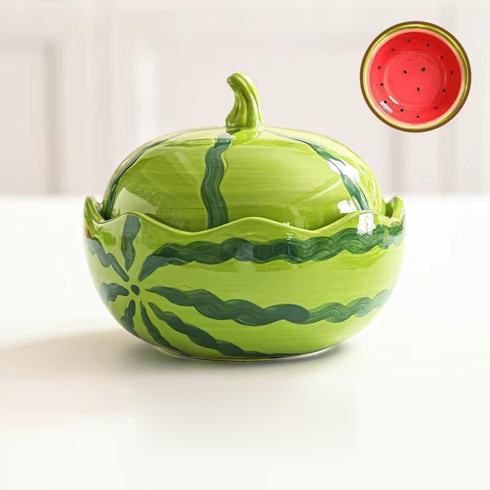 Ceramiczna miska do zupy arbuzowej na makaron, deser i owoce, zastawa stołowa, idealna do domu i biura, urocza miska na zupę z arbuzem