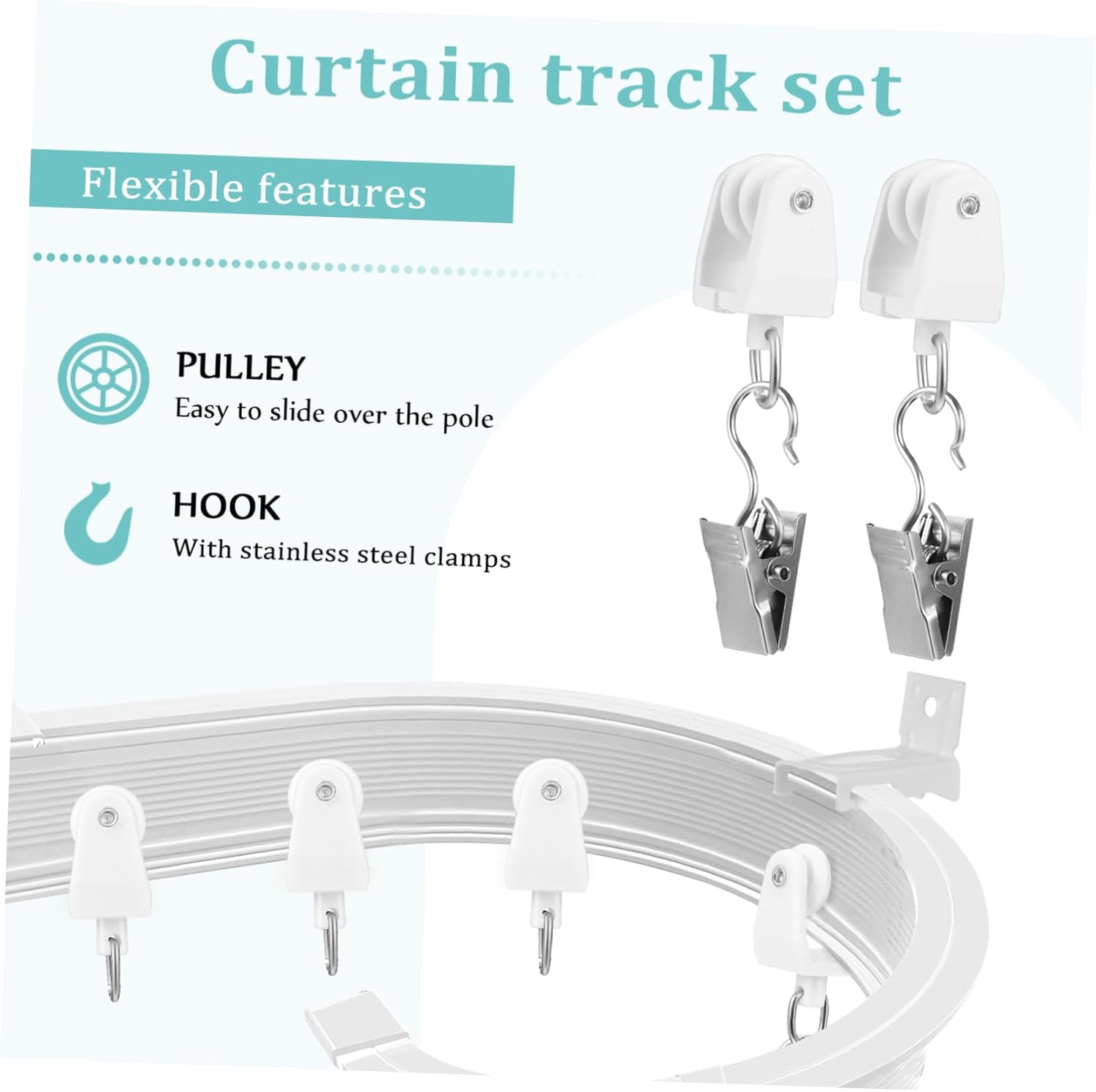 Luxshiny 1set Flexible Curtain Track Secure Clamps Bendable Design for Custom Window Configurations Easy Installation for Home Use