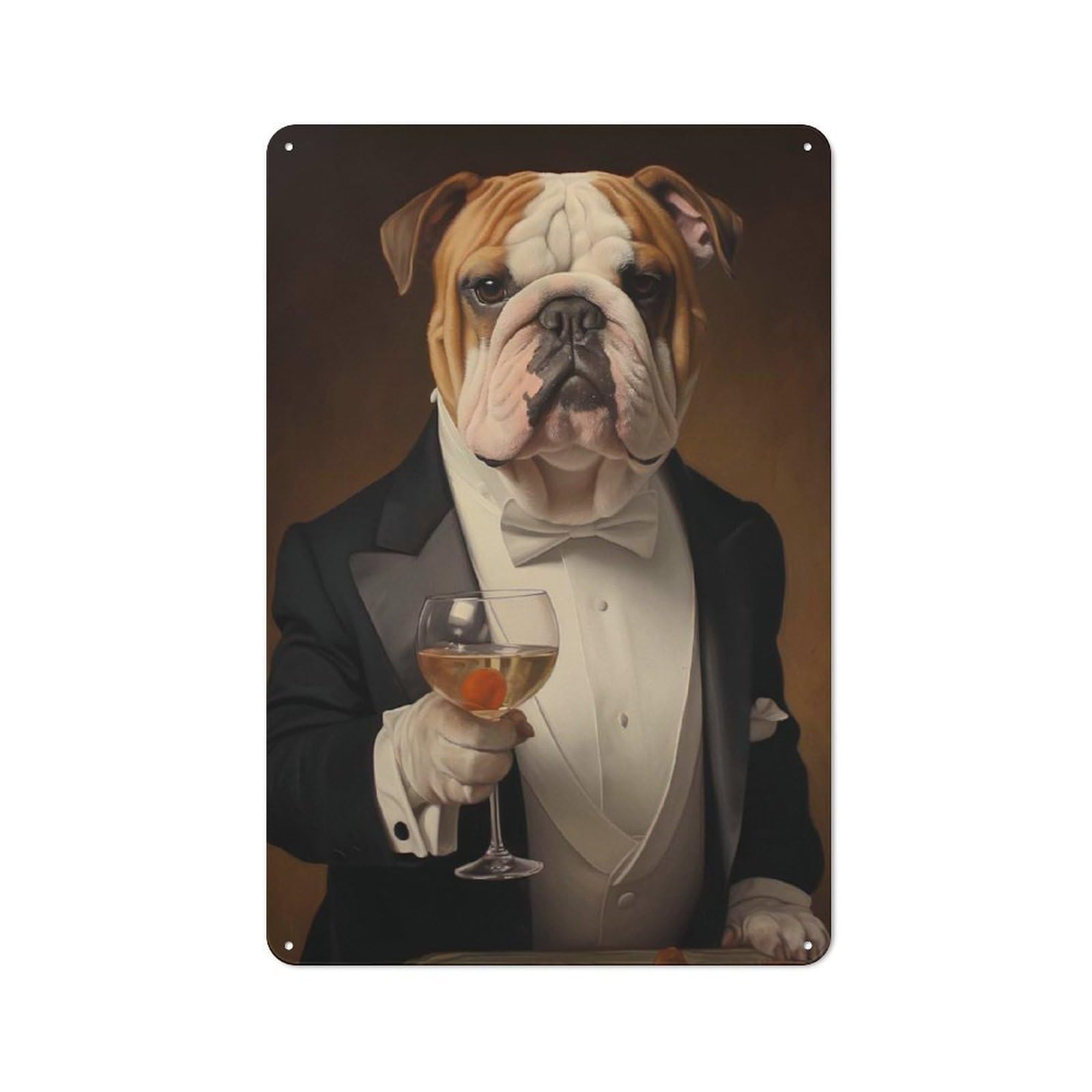 Junmoney Bull Dog Dressed In Tuxedo Creative Office Metal Sign 30X20cm, Study Room Decor For Workspace, Cafe, Shop Or Desk Area