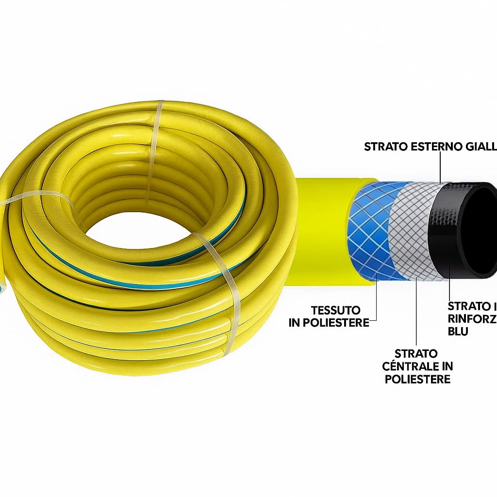 Tubo per Irrigazione Giardino 6 Strati (3/4"x 50 Metri) – Flessibile, Resistente, Ideale per Giardinaggio e Irrigazione, Adatto per Uso Esterno, Lemag srl
