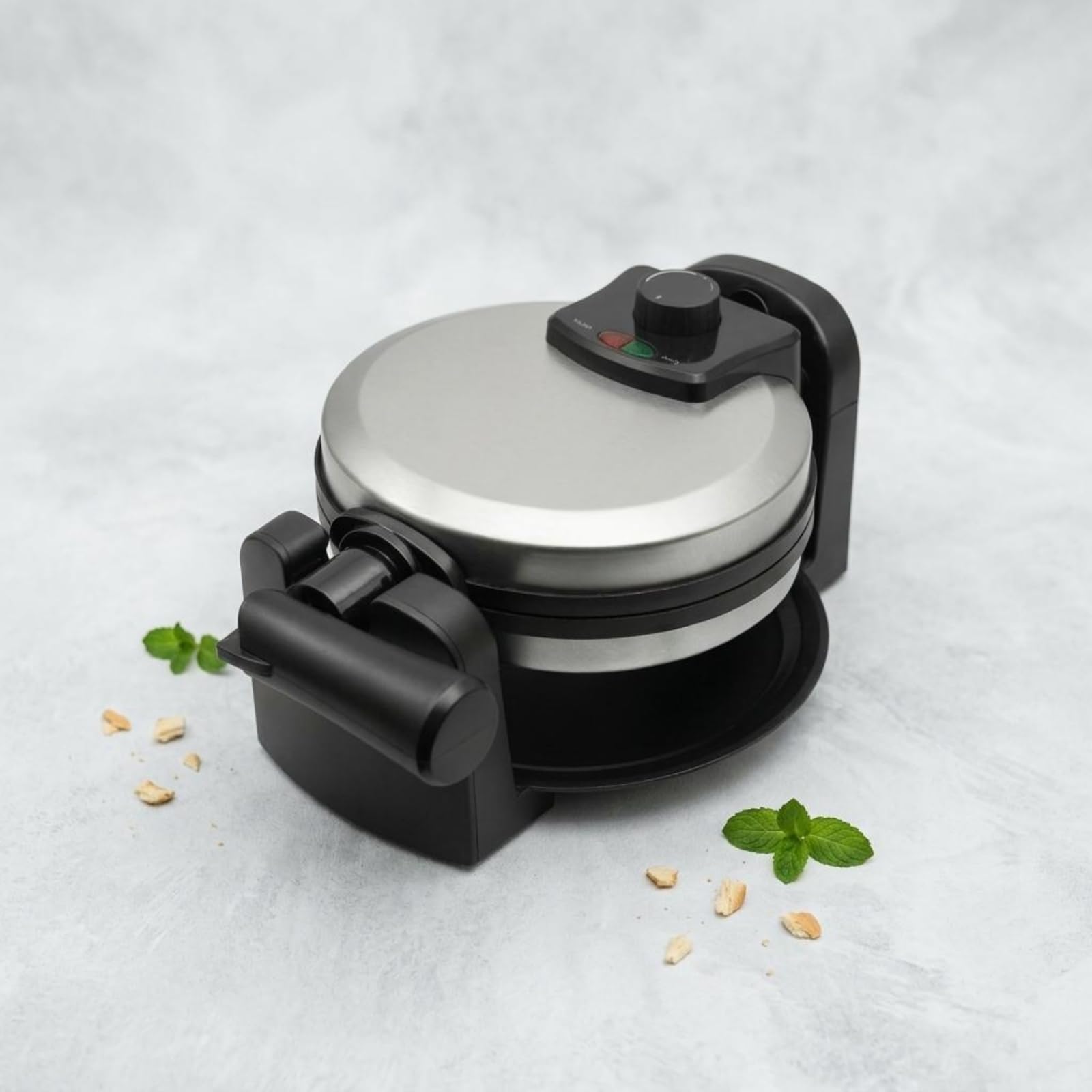 Waflera Eléctrica Redonda para Hogar Máquina de Waffles con Placas Antiadherentes Calefacción de Doble Cara Diseño Giratorio y Control de Temperatura