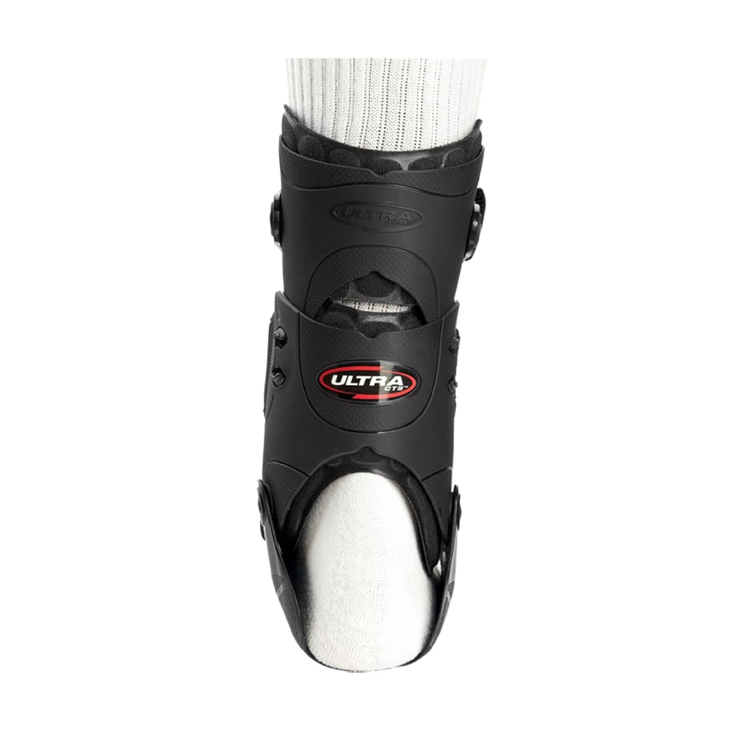 Depan view of Breg Ultra CTS Ankle Brace on a foot