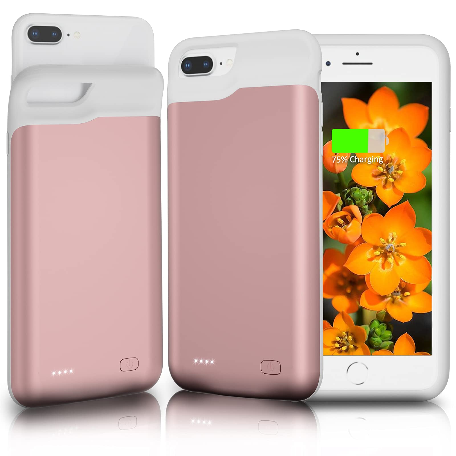 Gladgogo Battery Case for iPhone 8 Plus / 7 Plus / 6s Plus / 6 Plus Charging Case (6500mAh) Rechargeable Extended Battery Charger Case for iPhone 8 Plus / 7 Plus / 6s Plus / 6 Plus Pink - 5.5 inch