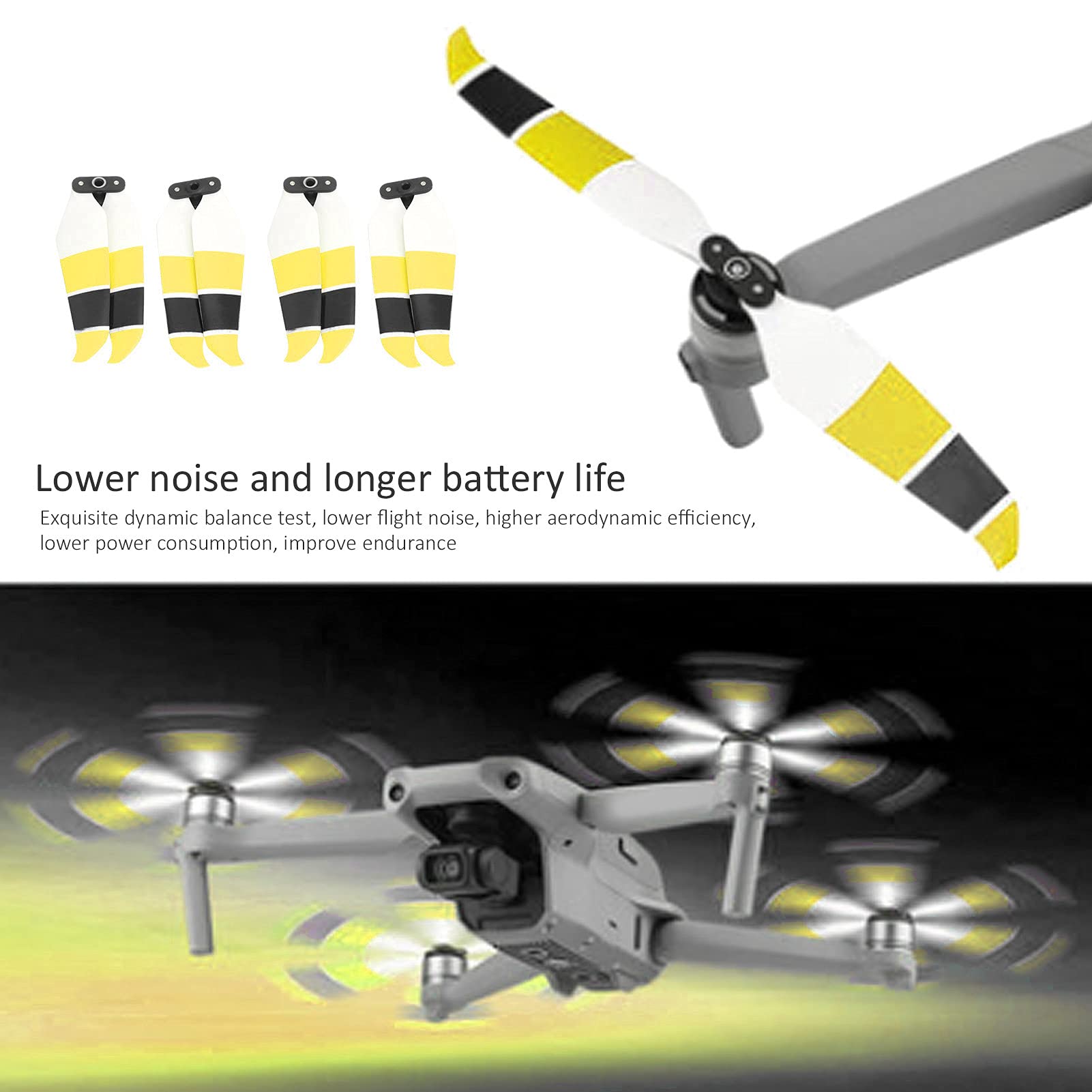 colorato, eliche a basso rumore drone, per accessori Mavic Air 2/Air 2S (Nero giallo)