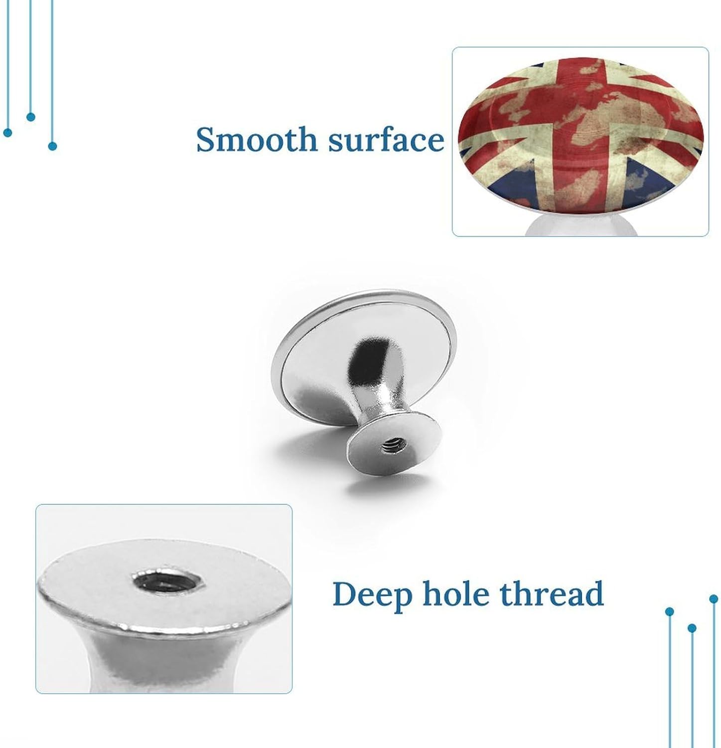 2 Pack Cabinet Knobs 1.1 Inch Single Hole Drawer Pulls Handles Decorative Vintage Union Jack British Flag Furniture Knobs for Dresser Kitchen Bathroom Cupboard Wardrobe Vanity Closet Door Hardware