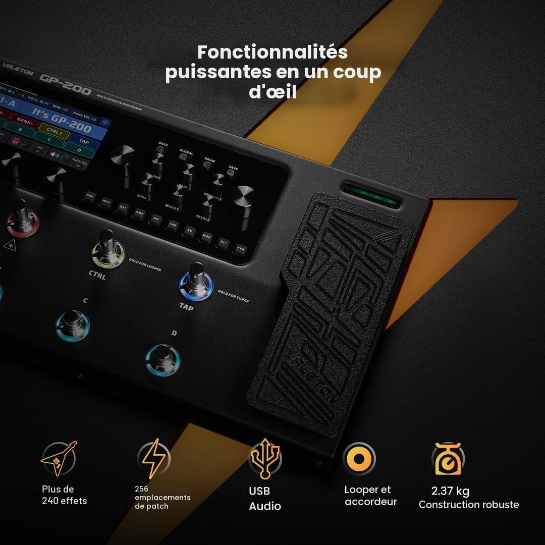 VALETON Pédale d'effet guitare basse Multi-effets Processeur Amp Modélisation IR Cabinets Simulation avec FX Loop MIDI I/O Expression Pédale stéréo OTG USB GP-200 + Bag