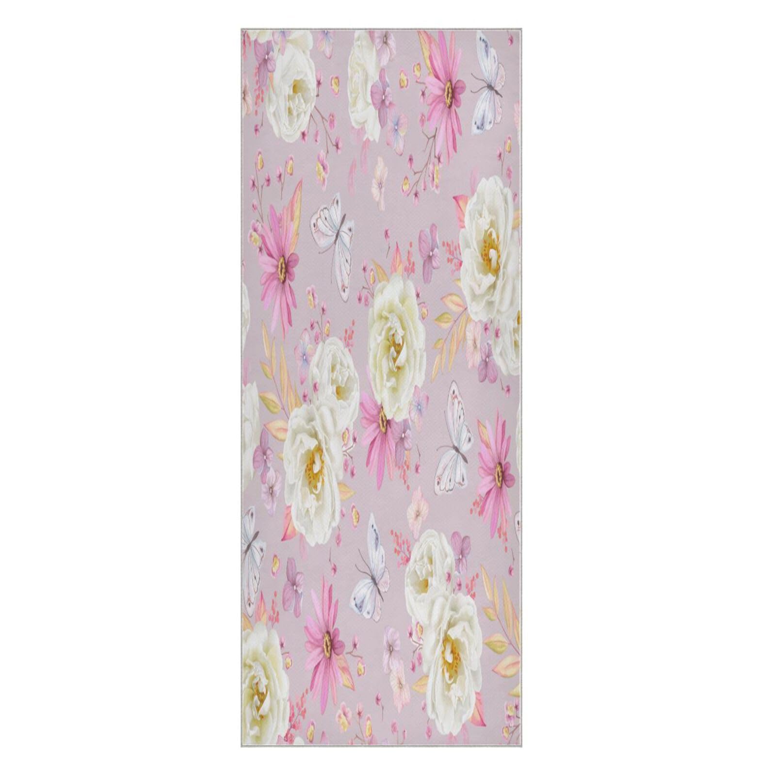 pnyoin Spring White Rose Yoga Towel,Hot Yoga Mat Towel with Grip Dots Sweat Absorbent Non-Slip for Hot Yoga, 24