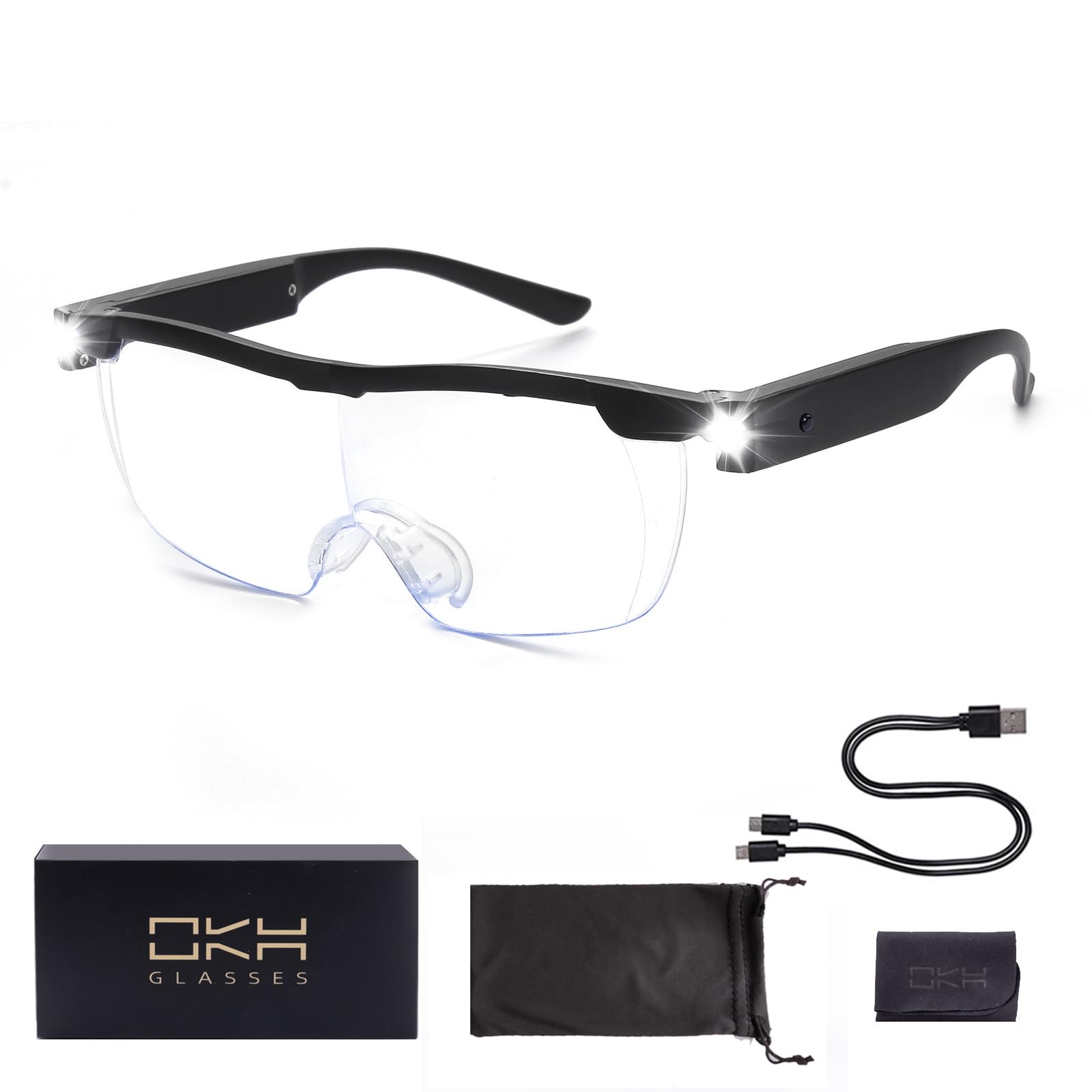 OKH Gafas de lectura LED 160 % brillantes con luz LED para lectura de trabajo cercano