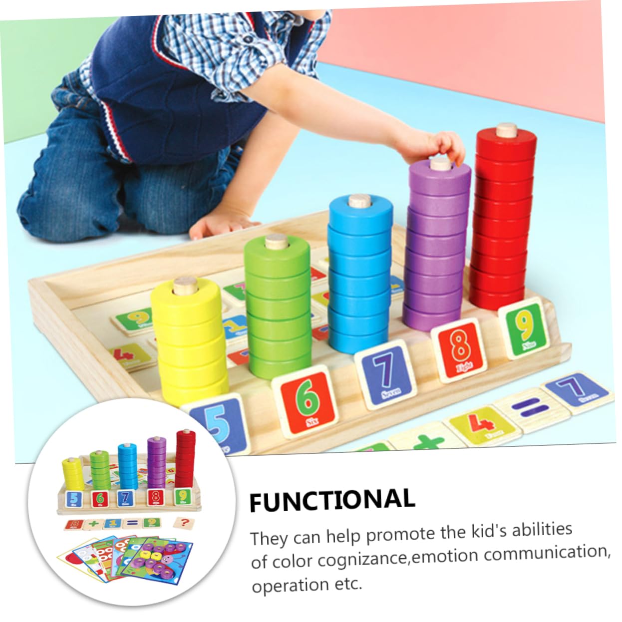 Educativo de Bloques de Madera para Multifuncional de Matemáticas Colores Desarrollo Cognitivo y Habilidades Manuales para Preescolar