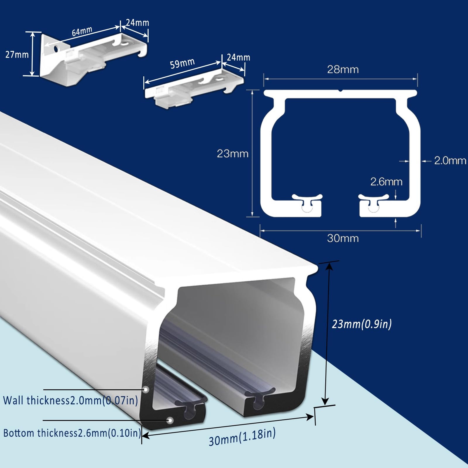 Wytrzymały aluminiowy system karniszy do montażu na suficie, łatwy montaż, idealny do otworów wnękowych i drzwiowych, 250 cm, białe wykończenie