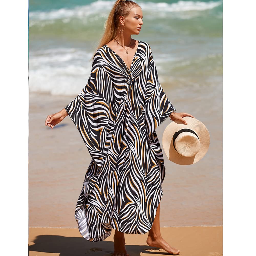 Maxi Lungo Beach Caftano Donna Oversize Abito da Spiaggia Copricostumi Pareos Boho Kimono Costume da Bagno Cover Up