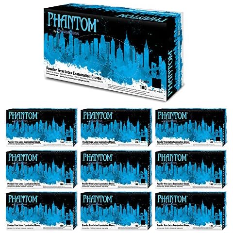 Adenna PHM912 Phantom 6 mil Powder-Free Latex Gloves, Medical Grade, Black, Small, Box of 100 (Pack of 10, 1000 Count) Cover