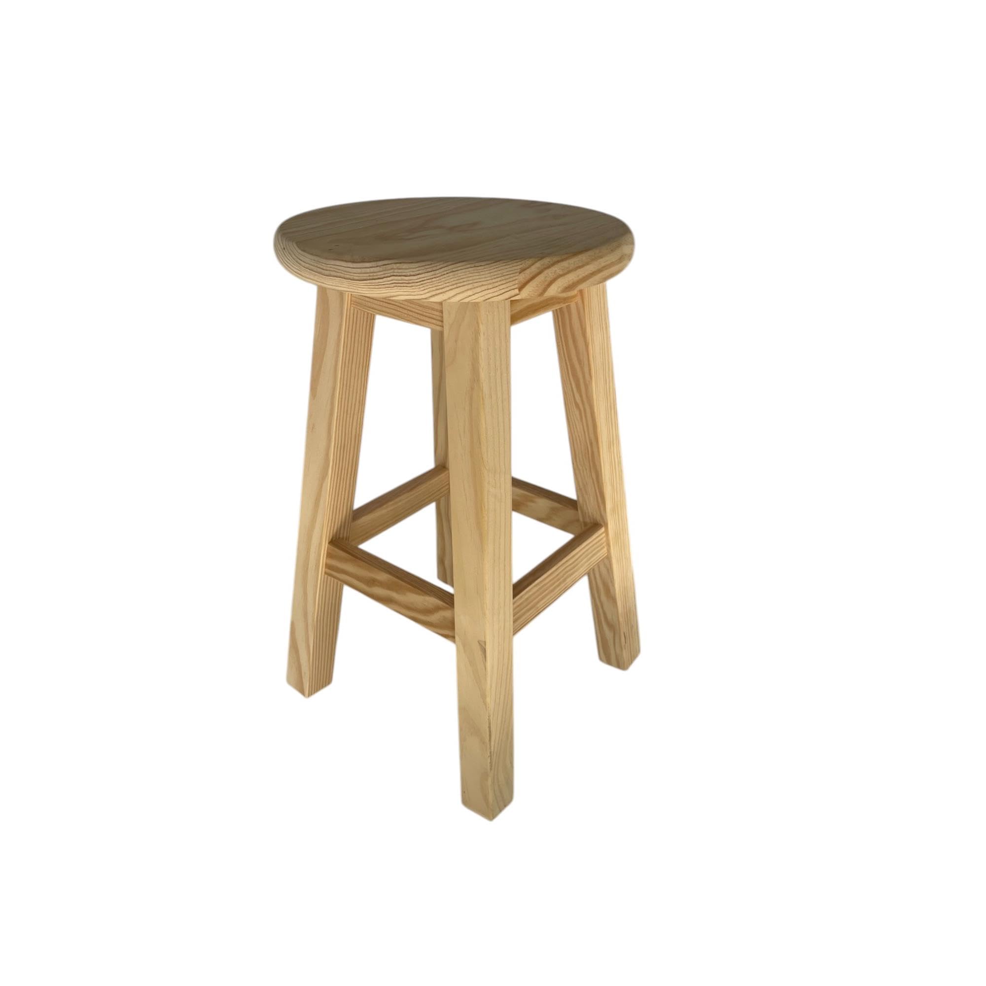Taburete de Madera Maciza Redondo en Color Natural 29x29x50cm