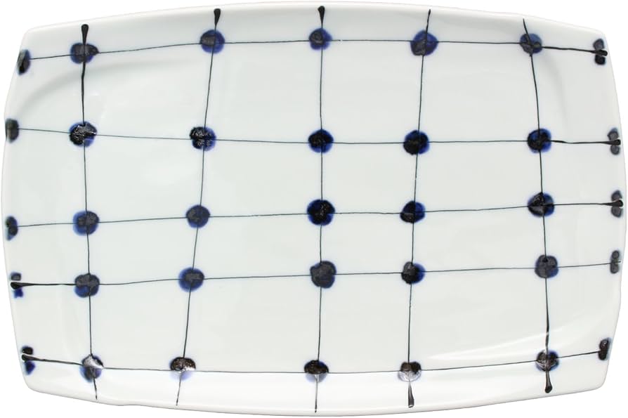 Amazon.co.jp: 波佐見焼 福峰窯 点格子 渕取角皿 16-107 : ホーム