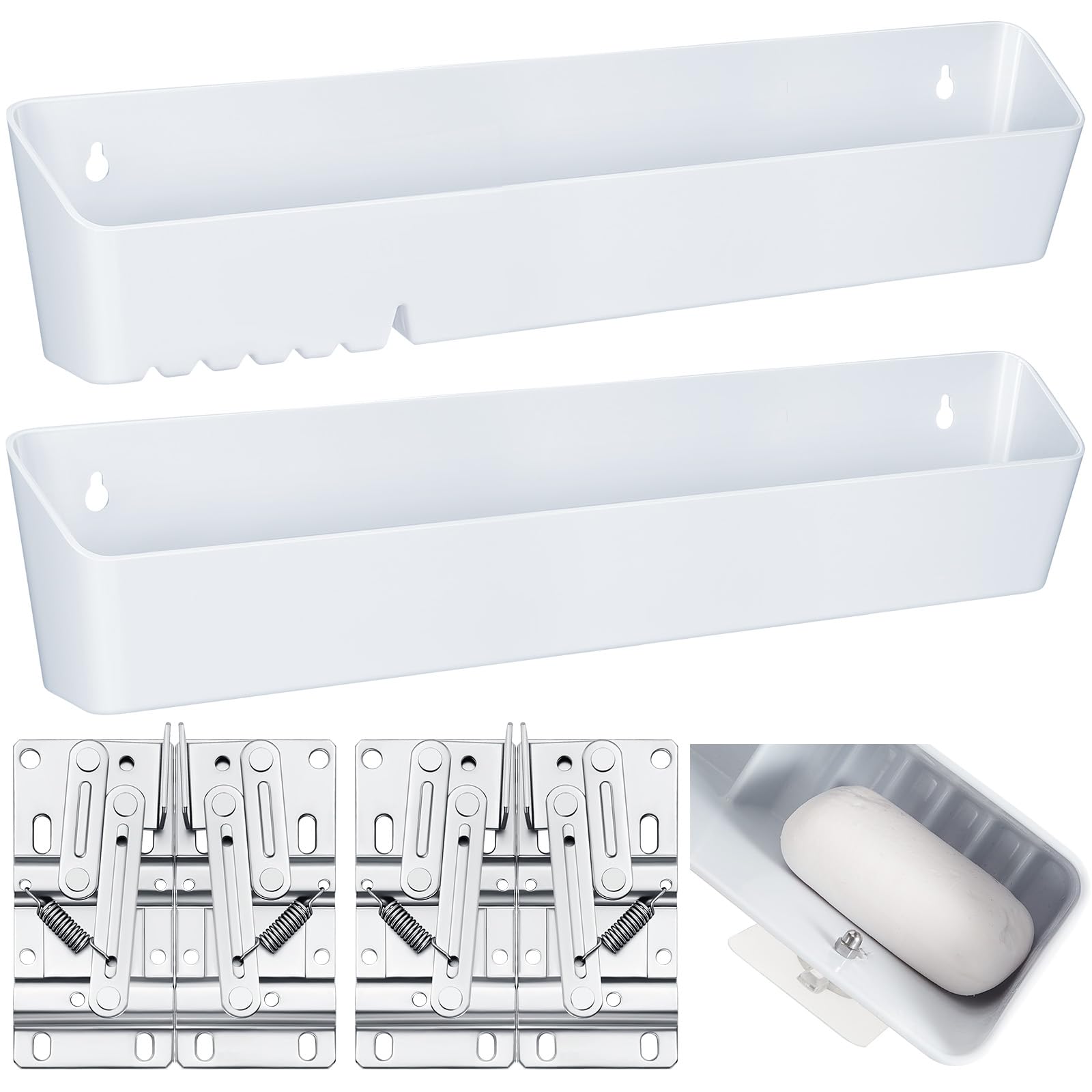 Photo 1 of Umigy 2 Pack 14" Kitchen Sink Tip Out Tray, False Drawer Front Flip Tray with Hinges & Clips, Sink Sponge Soap Organizer for Kitchen Bathroom, White