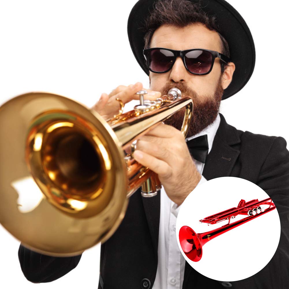 Juego de Trompeta Estándar, Trompeta de Latón con Juego de Herramientas Auxiliares, Instrumento de Viento Musical para Principiantes y Profesionales (Rojo)