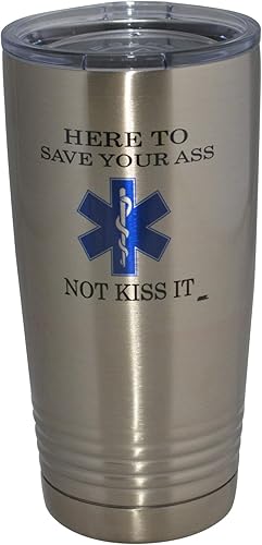 Rogue River Tactical Divertido EMT EMS Here to Save 20 Oz. Vaso de viaje con tapa con tapa para broma PAramedic Broma Regalo