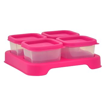 green sprouts Fresh Baby Food Unbreakable Cubes 2oz/4pk Store, Carry, Serve Homemade Baby Food Lid Provides Leak-Proof Seal, Made from Safer Plastic, Embossed with Measurements Pink