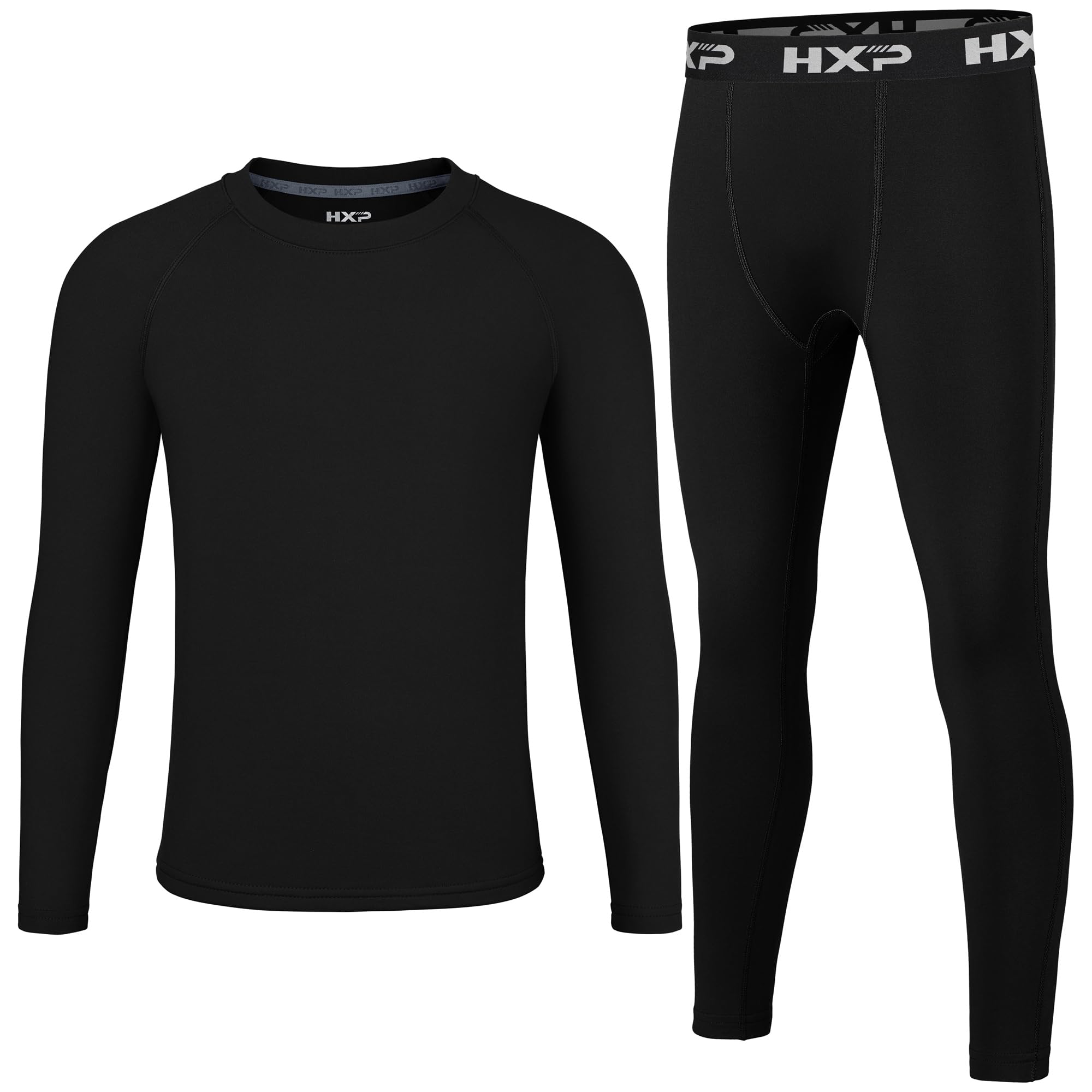 HXP Boys Compression Thermal Base Layer Set, Athletic Youth Fleece Lined Long Sleeve Sports Tops Leggings for Kids