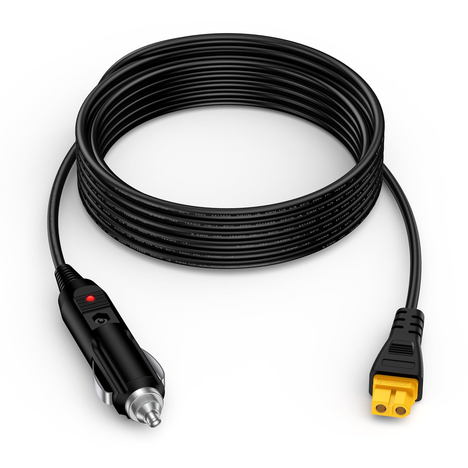 Viviber XT60 シガーソケット 充電ケーブル 3M 耐炎防水 16AWG [EcoFlow/Anker/Bluetti等対応] 車載充電器 12V/24V ポータブル電源 車中泊