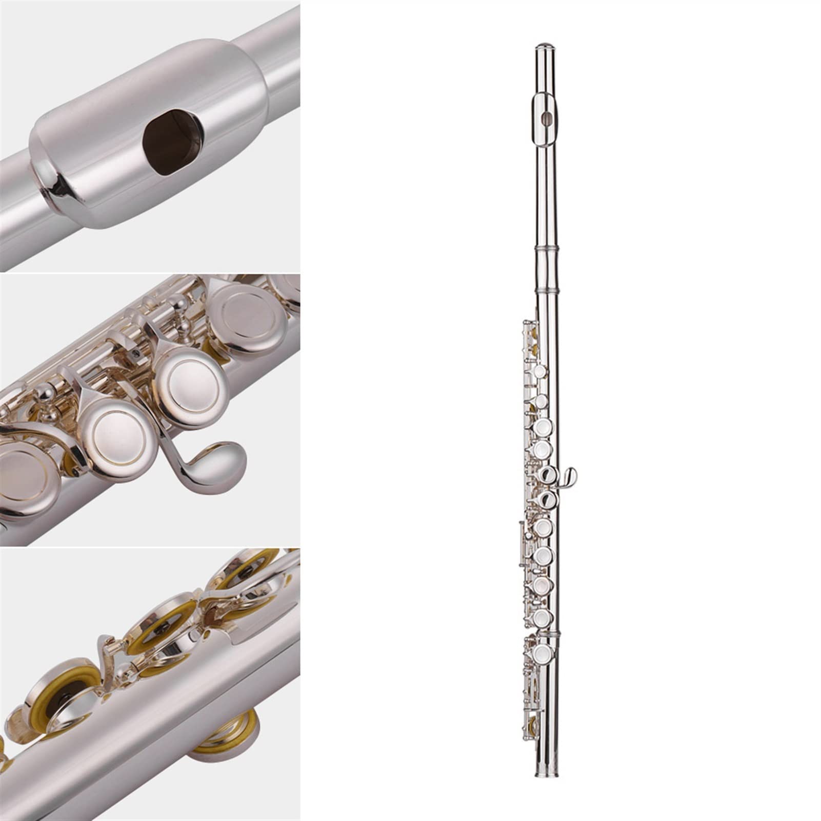 ZUZU Concierto Flauta C Llave Flauta Cuproníquel Plateado 16 Agujeros Cerrados con Estuche Destornillador Instrumentos De Viento Kit Flauta