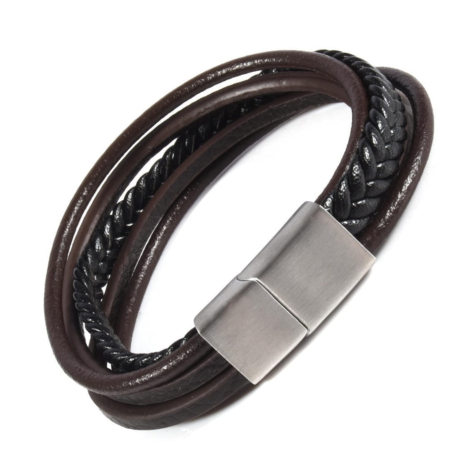 Pulseras para mujer, joyería clásica tejida multicapa de cuero negro marrón, brazalete bohemio para hombres y mujeres