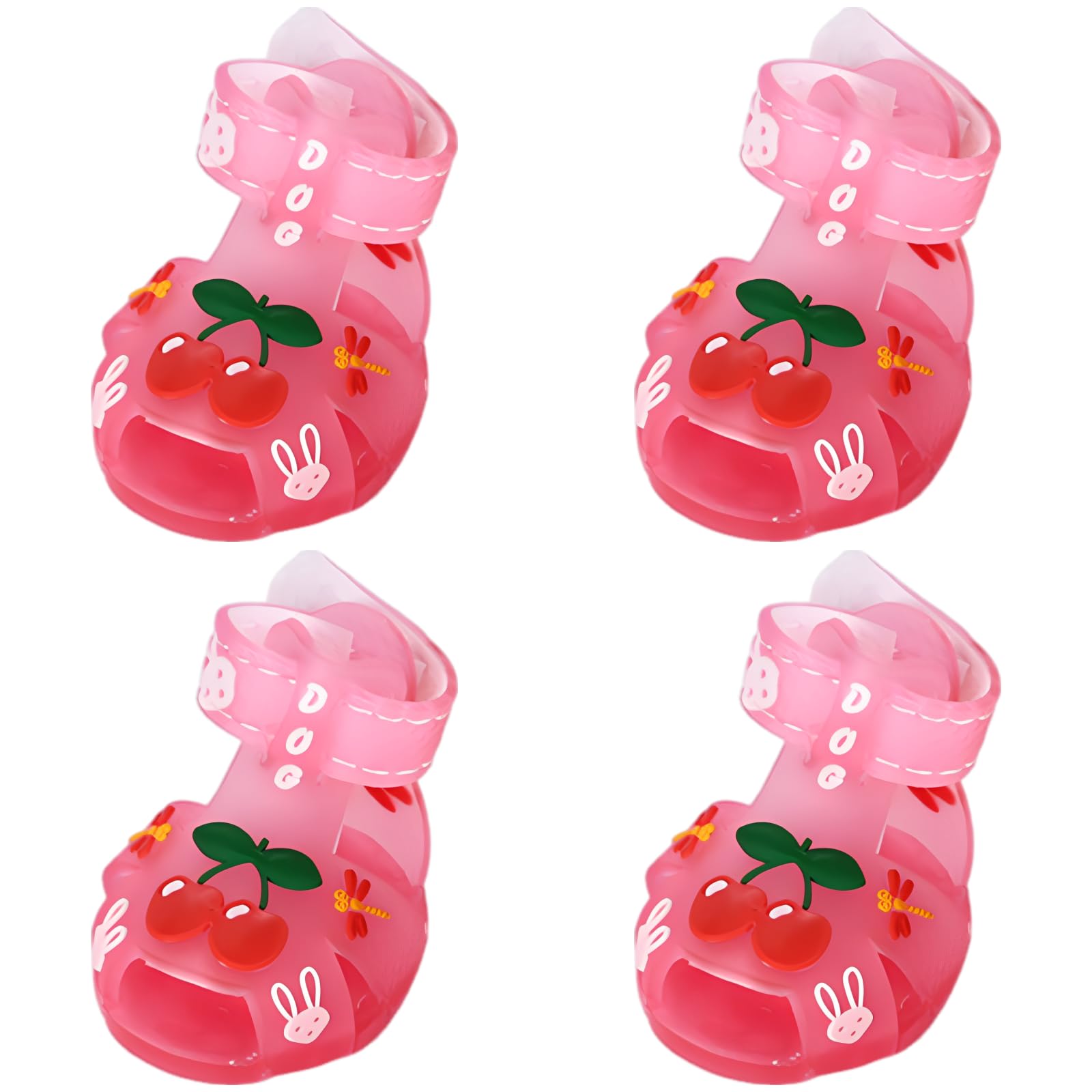 Chaussures en gelée pour chien (lot de 4) - Sandales respirantes pour chiot motif cerise