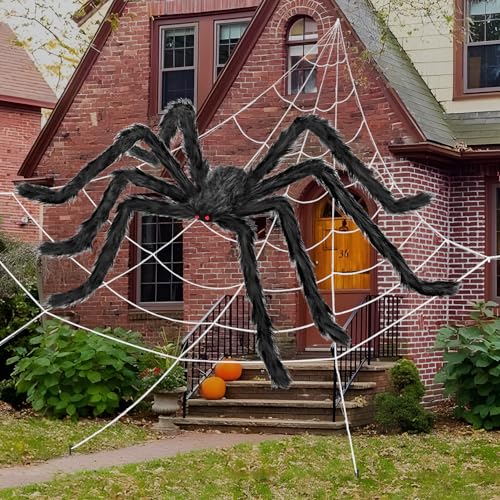 inin 200″ Halloween Spider Web Decorations with 59″ Giant Spider,Halloween Decorations Outdoor/Indoor,Scary Party Decorations,Haunted House Decor,for Yard/Lawn/Garden