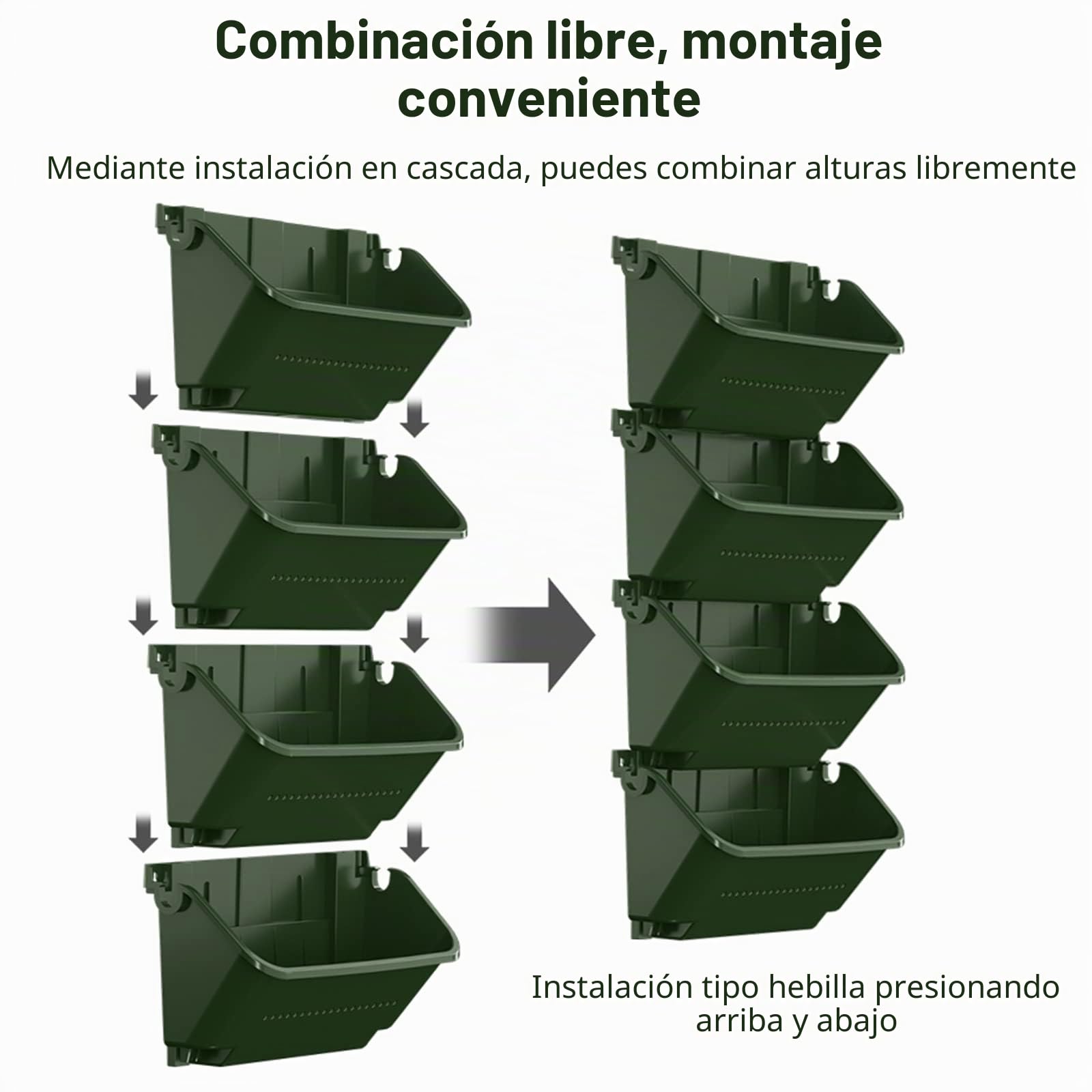 MENAYODA – Juego de 4 macetas de pared verticales – Bolsas para plantas colgantes – con riego automático – para interiores y exteriores – Verde oscuro – para interiores y exteriores – Balcón