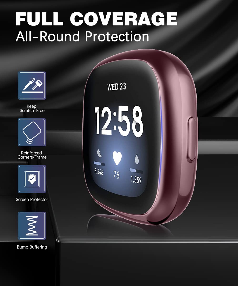 iVoler 3 Pezzi Cover e Pellicola Protettiva per Fitbit Versa 3 / Fitbit Sense, Copertura Completa Custodia Trasparente, Ultra Sottile Morbida TPU Anti-Graffio Protezione Schermo Antiurto Case