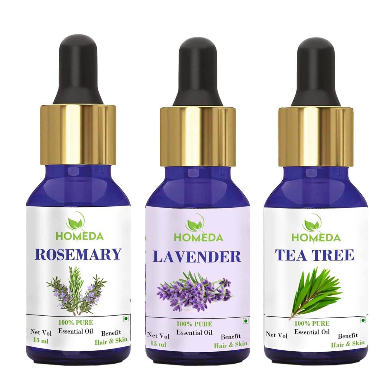 Homeda Tea Tree, Lavender and Rosemary Essential Oil (30ML each) for Hair Growth, Skin, Face, Body, Diffuser, Sleep, 100% Pure Aroma Essence Oil…