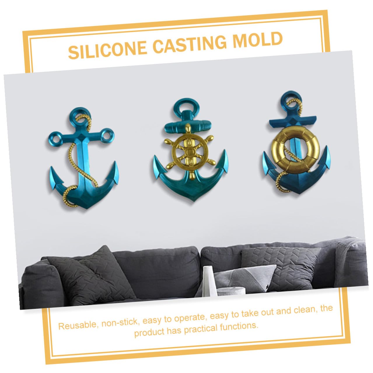 Zerodeko Stampo in Silicone per Ancora Fai da Te, 4 Pezzi Antiaderenti Riutilizzabili per Decorazioni Murali Artigianali, Resistente e Flessibile per Lavori Creativi Personalizzati
