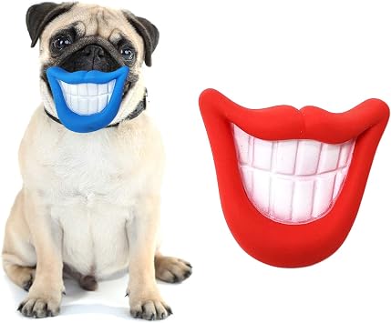 Zelica Smiling Mouth Squeaky Chew Dog Toy | Funny Novelty Chew Toys for Dogs | Red and Blue 2 Pack