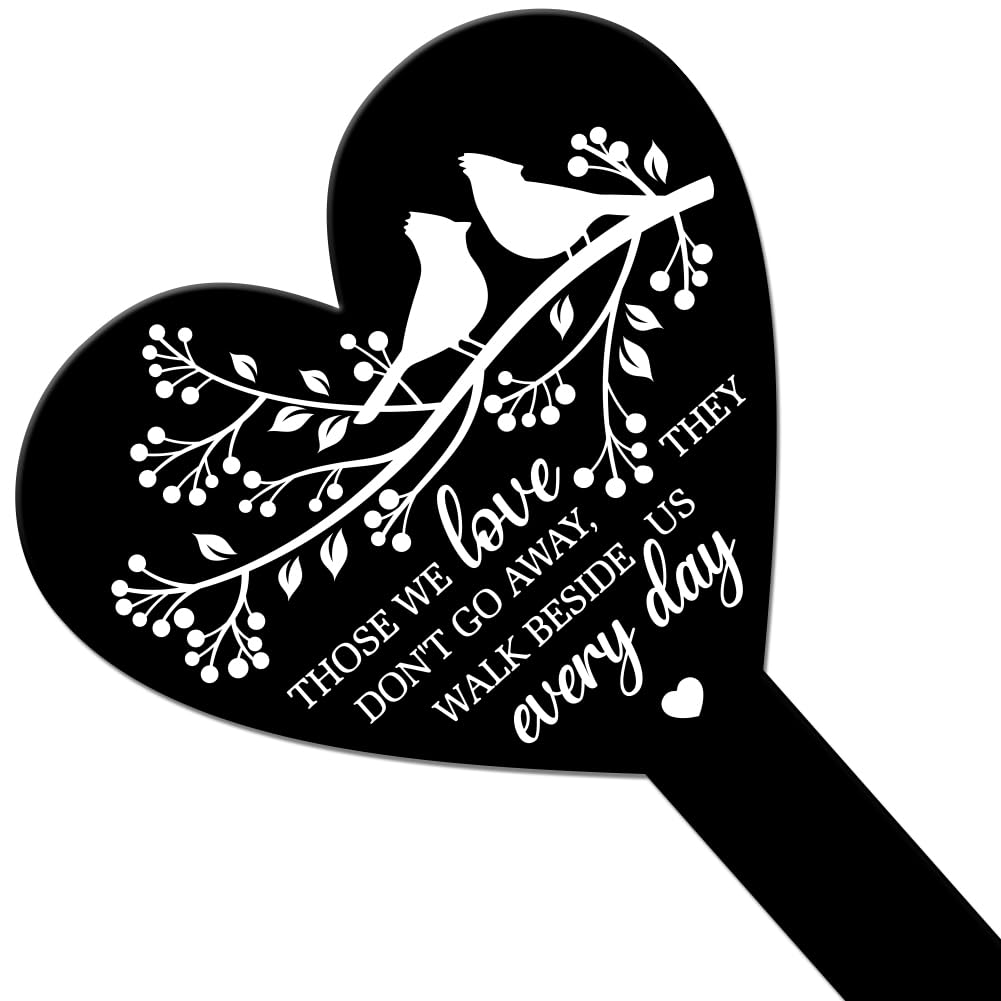 GLOBLELAND Heart-Shaped Bird Branch Memorial Plaque Stake for Cemetery Acrylic, 10x6.2 Inch, Black, 258x158mm/10x6.2inch - Image 2