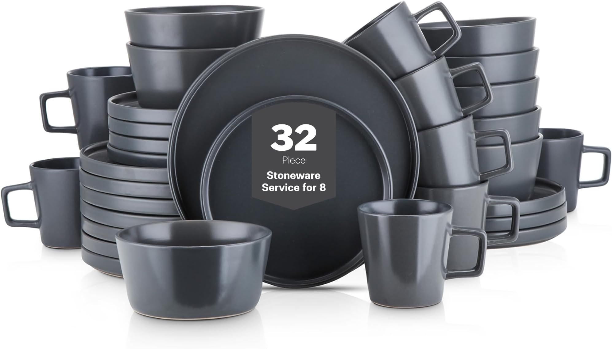 Stone Lain 32 Piece Stoneware Dinnerware Set, Service for 8, Gray Matte