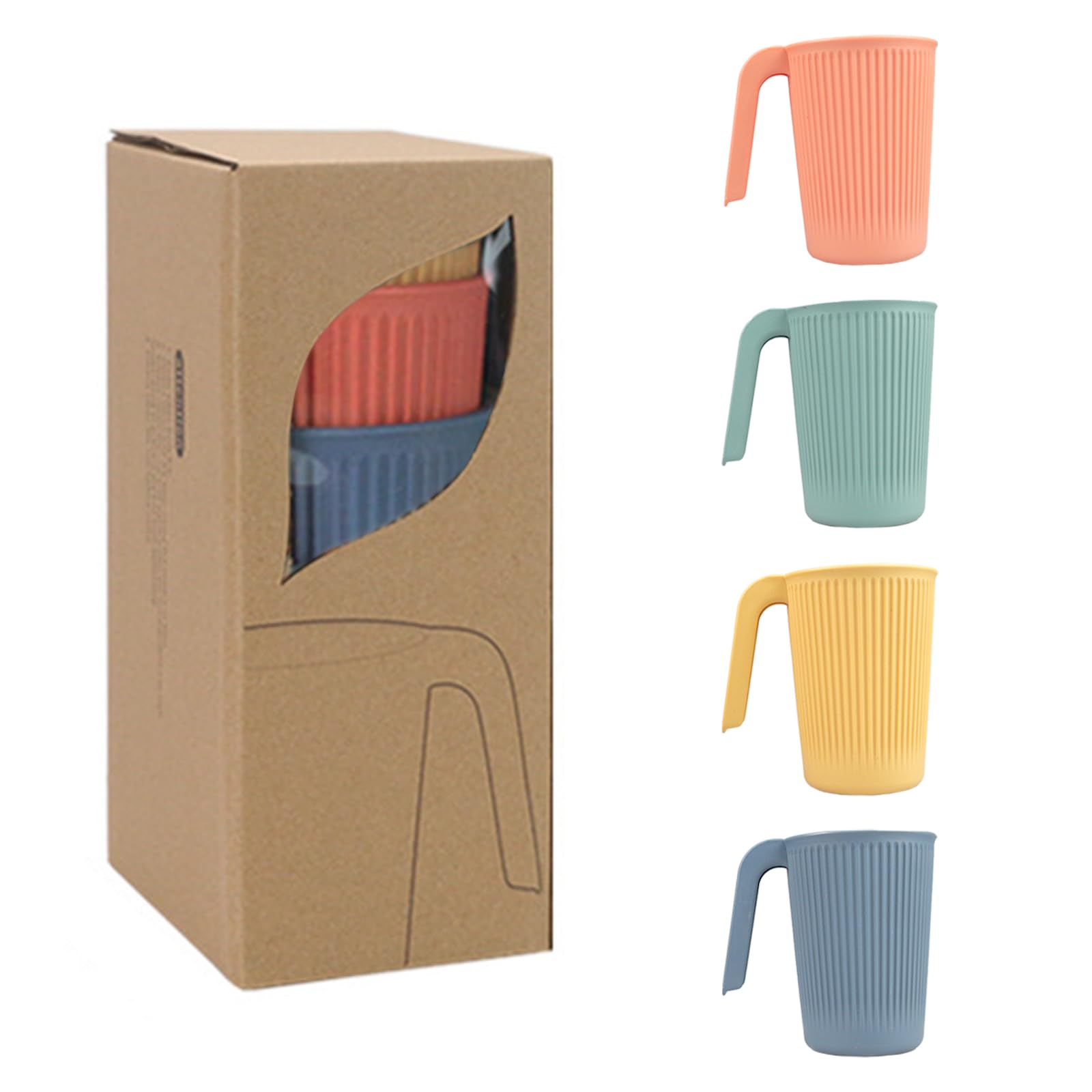 Zfseyuh Set of 4 Reusable PP Drinking Cups, 350ml, Stackable Coffee Mugs with Handle for Picnic, Kitchen, Coffee