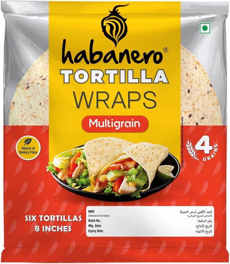 Habanero Multigrain Tortilla Wraps | Soft Wraps with Multigrain, Ragi, Oats & Barley | Ready to Eat | 6 Pieces | 330g