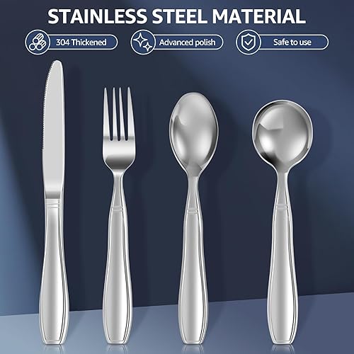 Miniatura 4 de 4 Pcs Weighted Silverware 304 Stainless Steel Weighted Utensil Set with Ergonomic Design for Elderly and People with Shaking Hands