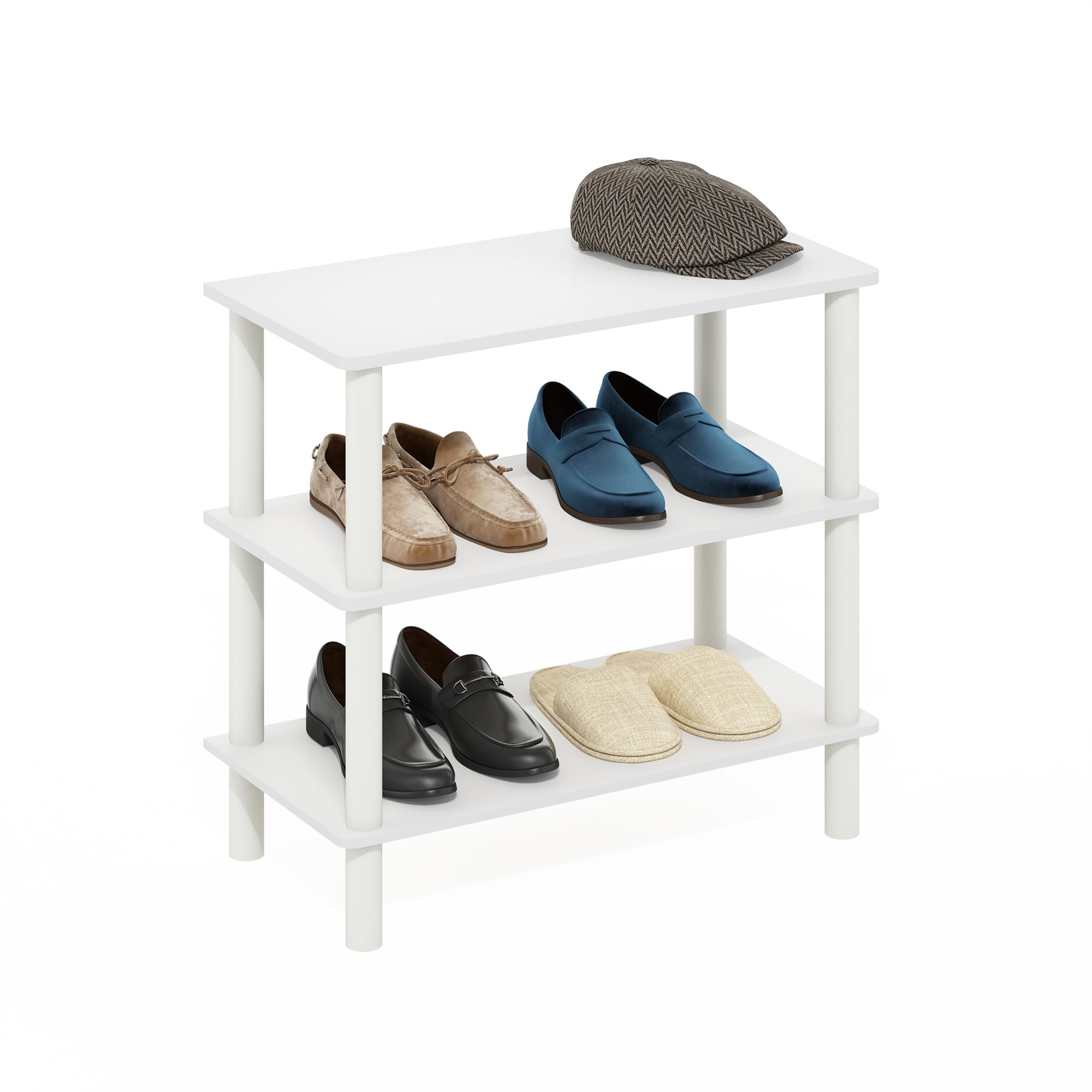 Furinno TURN-N-TUBE Zapatero De 3 Niveles Con Organizador Independiente, 11.7 X 23.6 X 21.9, Para Entrada De Armario, Oficina Y Garaje, Blanco