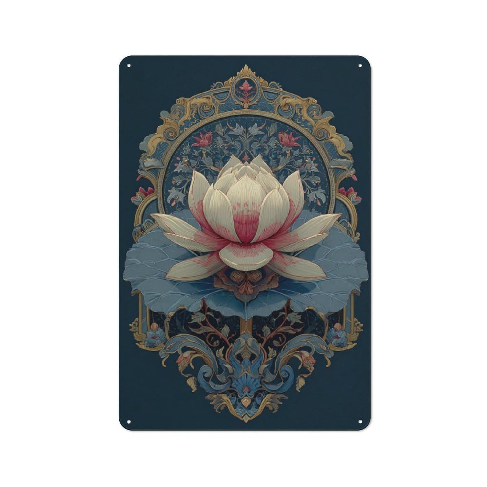 Junmoney Elegant Lotus Ornament Vintage Metal Plaque 30X20cm For Man Cave Or Games Room, For An Autumn Update To Man Cave And Games Room