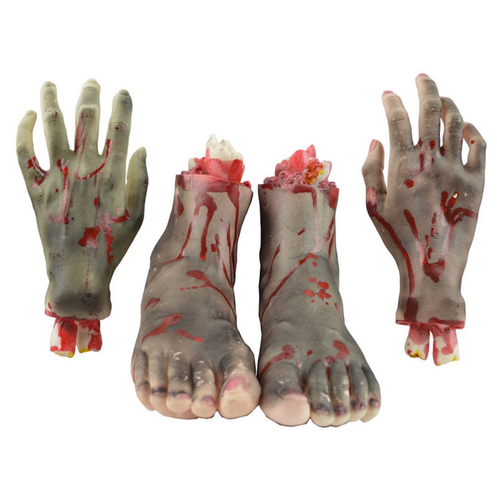 Scherzartikel Abgetrennte Hand und Fuß 4 Stück aus Kunststoff für Halloween