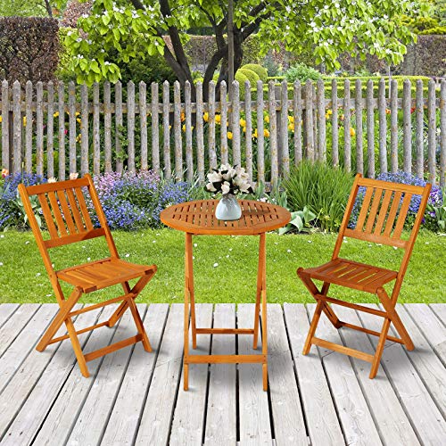 Outsunny 3 Piece Folding Acacia Wood Patio Bistro Set Table and Chairs