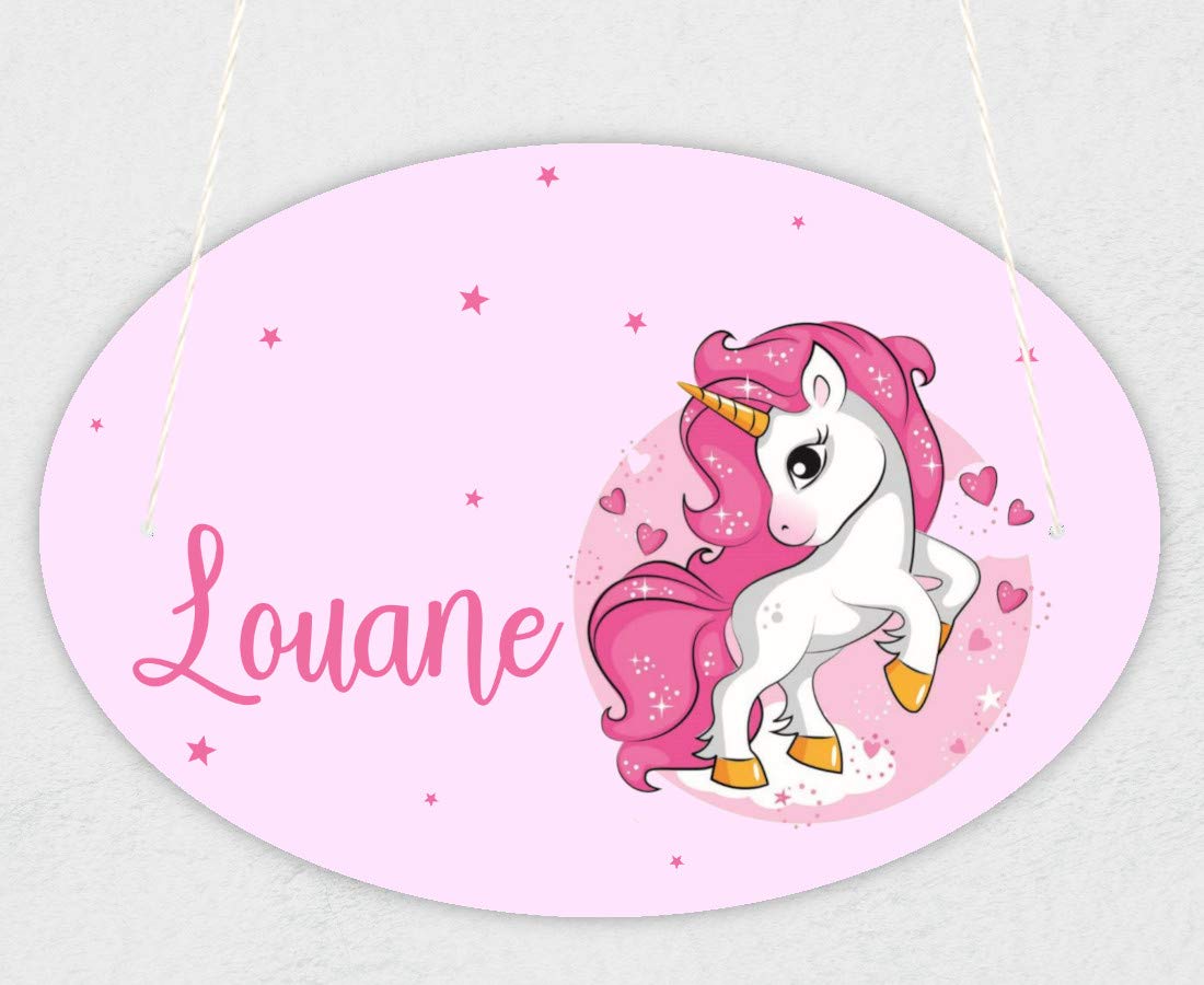 Jeux'Gratte Plaque de Porte Personnalisable - Décoration Chambre Enfant - avec prénom - Modèle Licorne étoiles