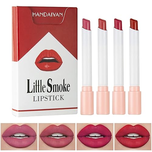 Miniatura 2 de SWEETSHION Velvet Mist - Juego de lápices labiales para mujer, color antiadherente, color nude, mate, brillo labial, estuche de cigarrillos rosa,