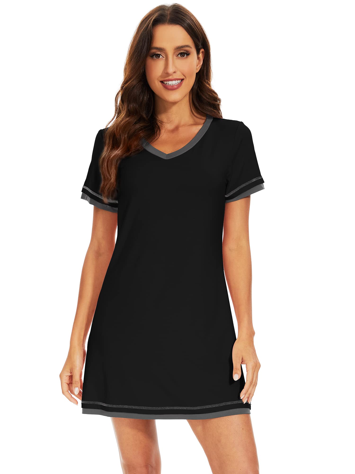 WiWiWiWi Nightgowns for Women Soft Short Sleeve Sleep Nightgown Viscose from Bamboo Night Shirt Sleepwear S-XXL